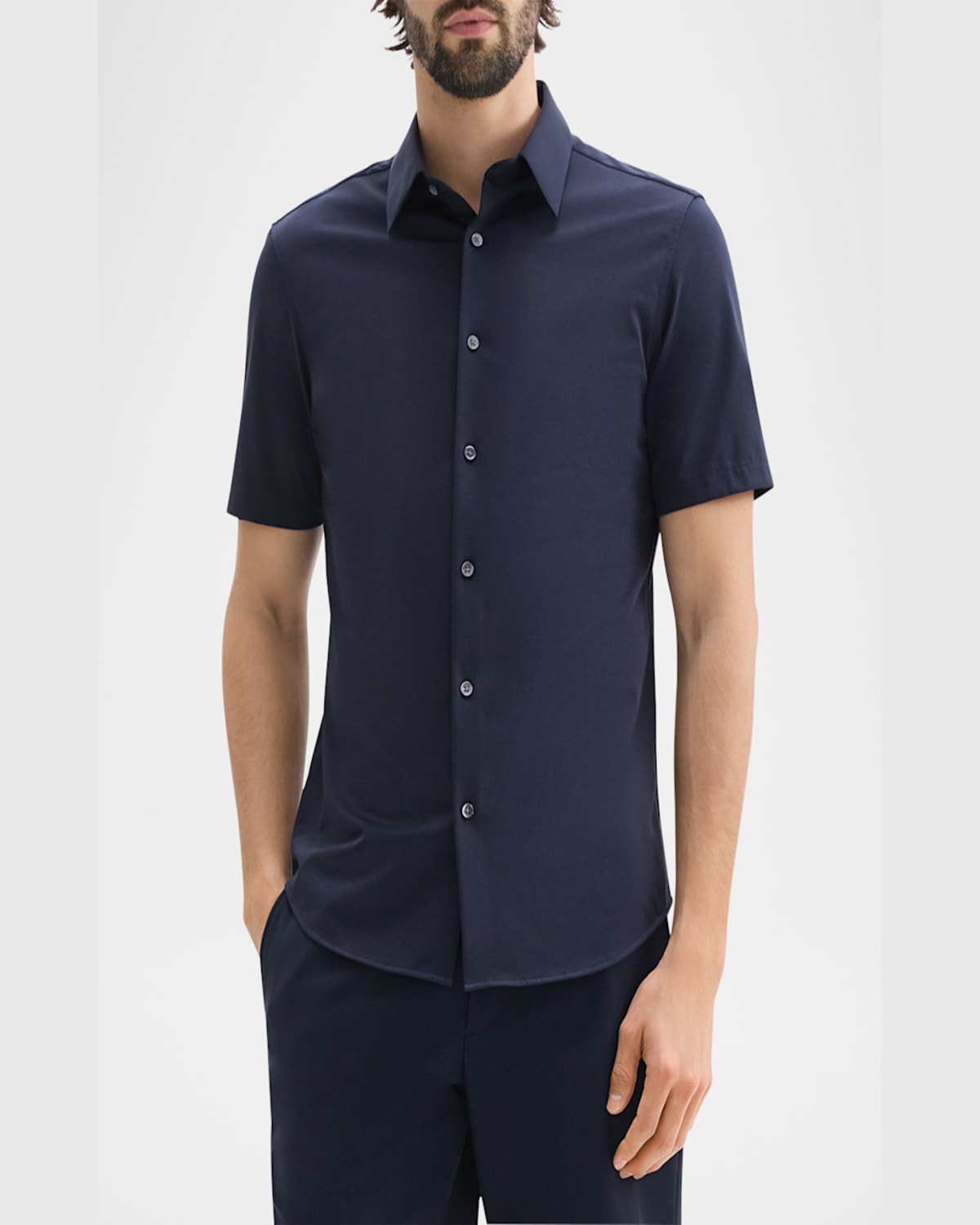 Theory Men's Irving Short Sleeve Shirt In Structure Knit In Eclipse