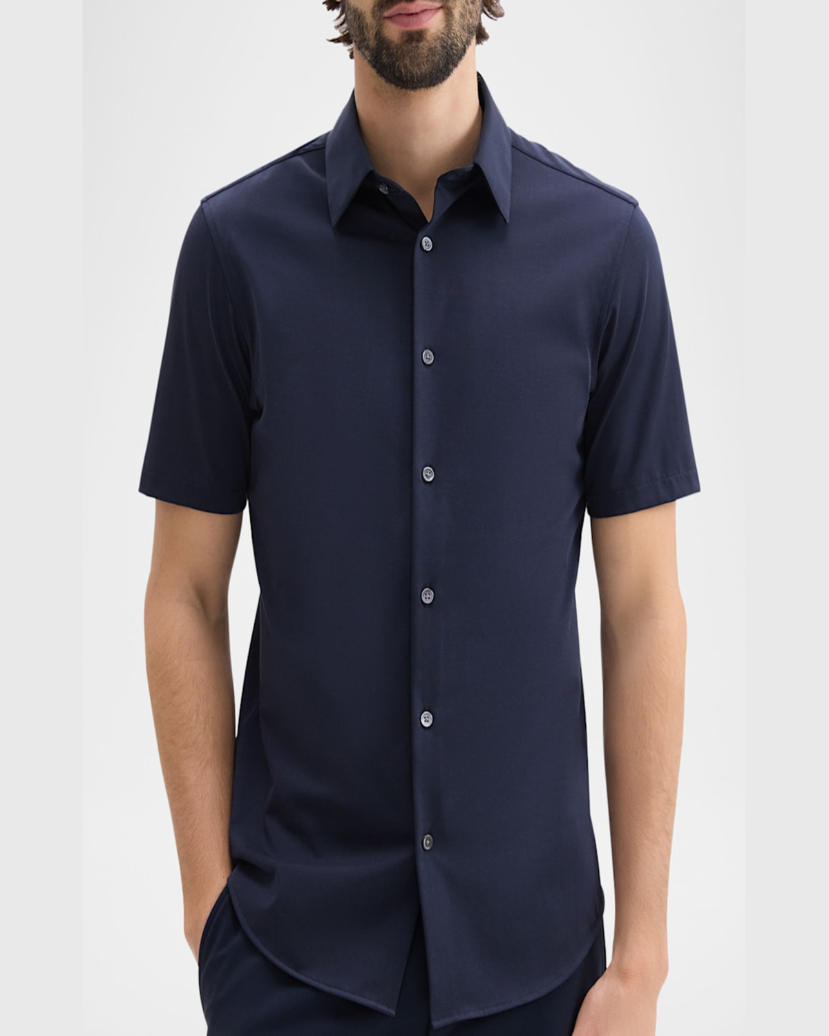 Theory Men's Irving Short Sleeve Shirt In Structure Knit In Eclipse