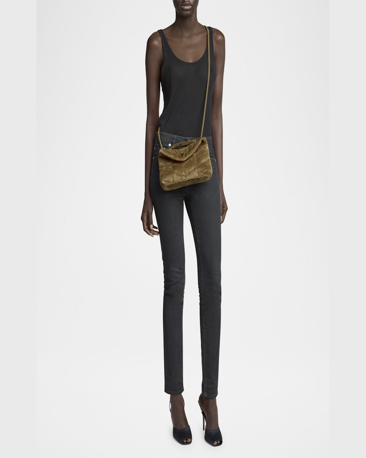 Saint Laurent Lou Puffer Toy Ysl Crossbody Bag In Quilted Suede In Golden Leaf