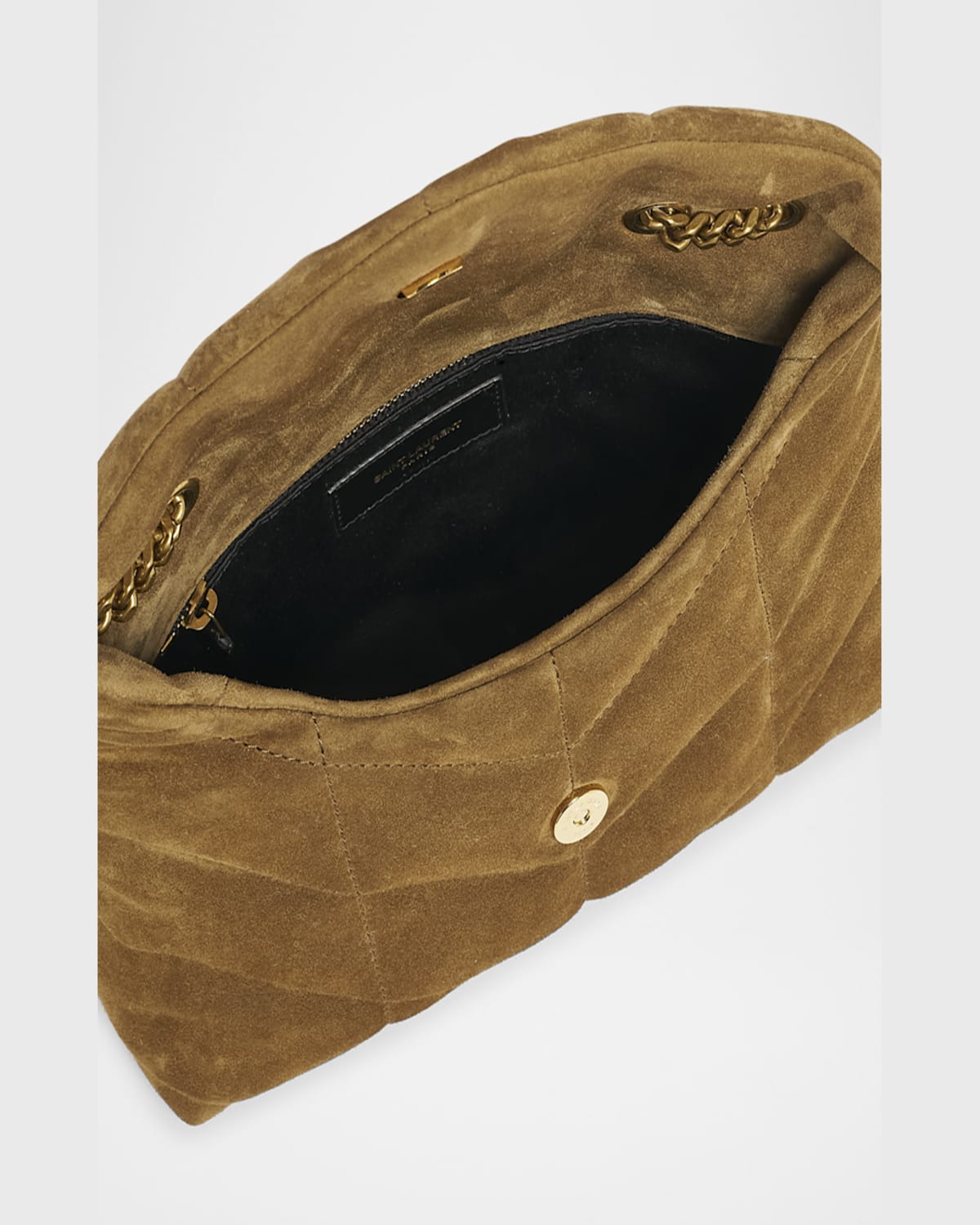 Saint Laurent Lou Puffer Toy Ysl Crossbody Bag In Quilted Suede In Golden Leaf