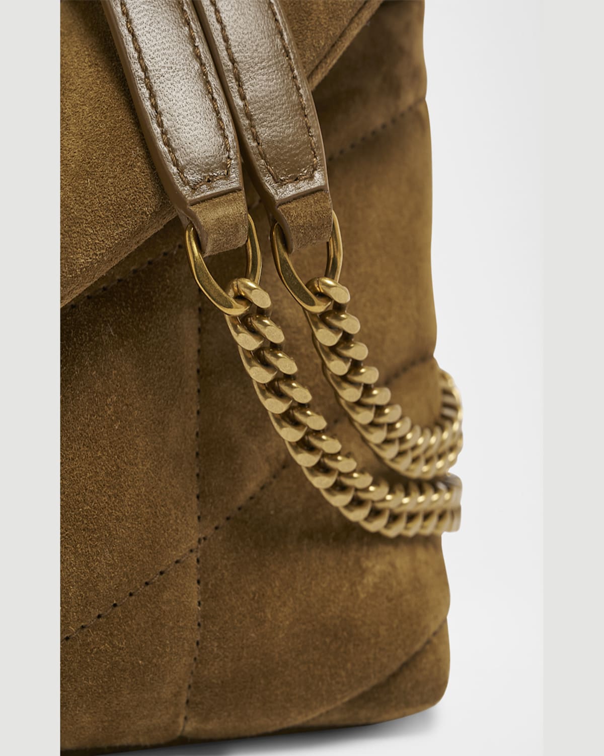 Saint Laurent Lou Puffer Toy Ysl Crossbody Bag In Quilted Suede In Golden Leaf