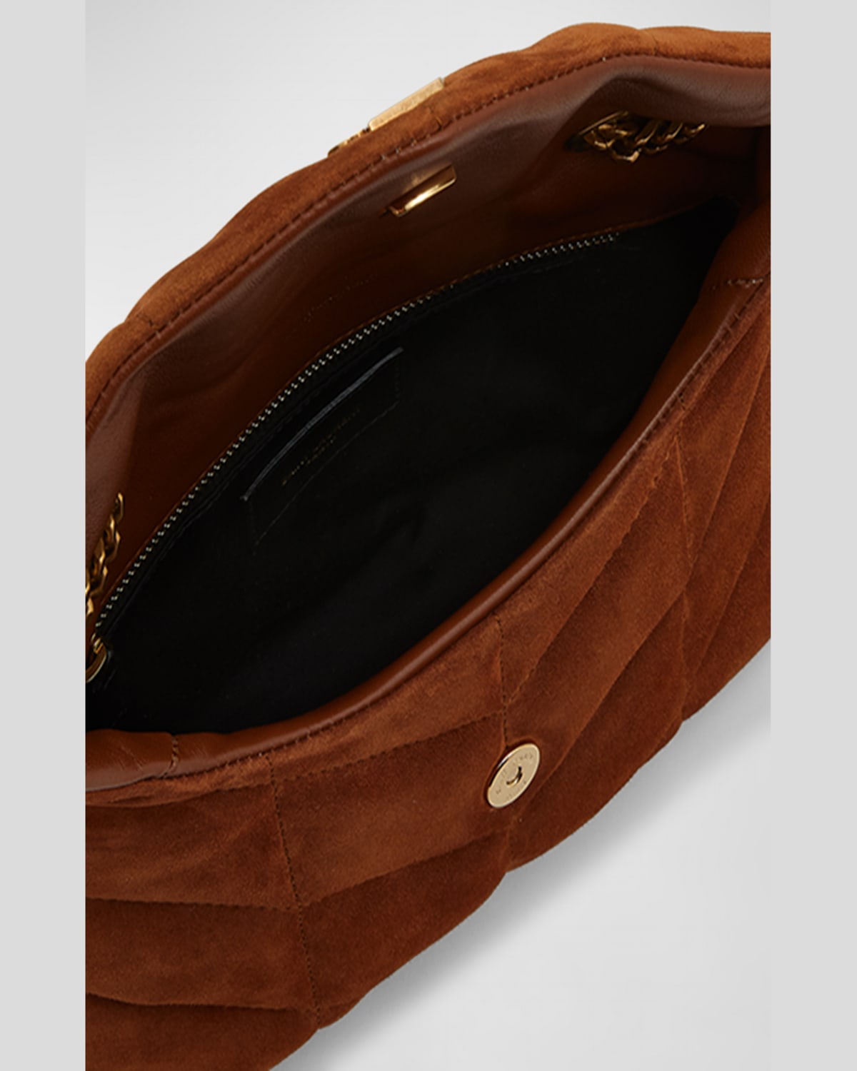 Saint Laurent Lou Puffer Toy Ysl Crossbody Bag In Quilted Suede In Golden Leaf