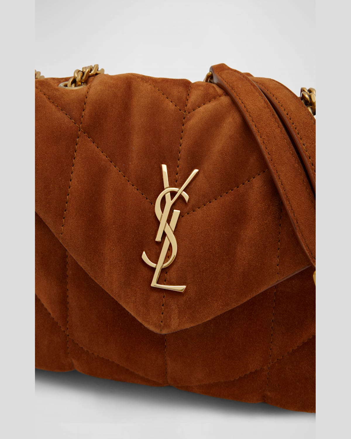 Saint Laurent Lou Puffer Toy Ysl Crossbody Bag In Quilted Suede In Golden Leaf