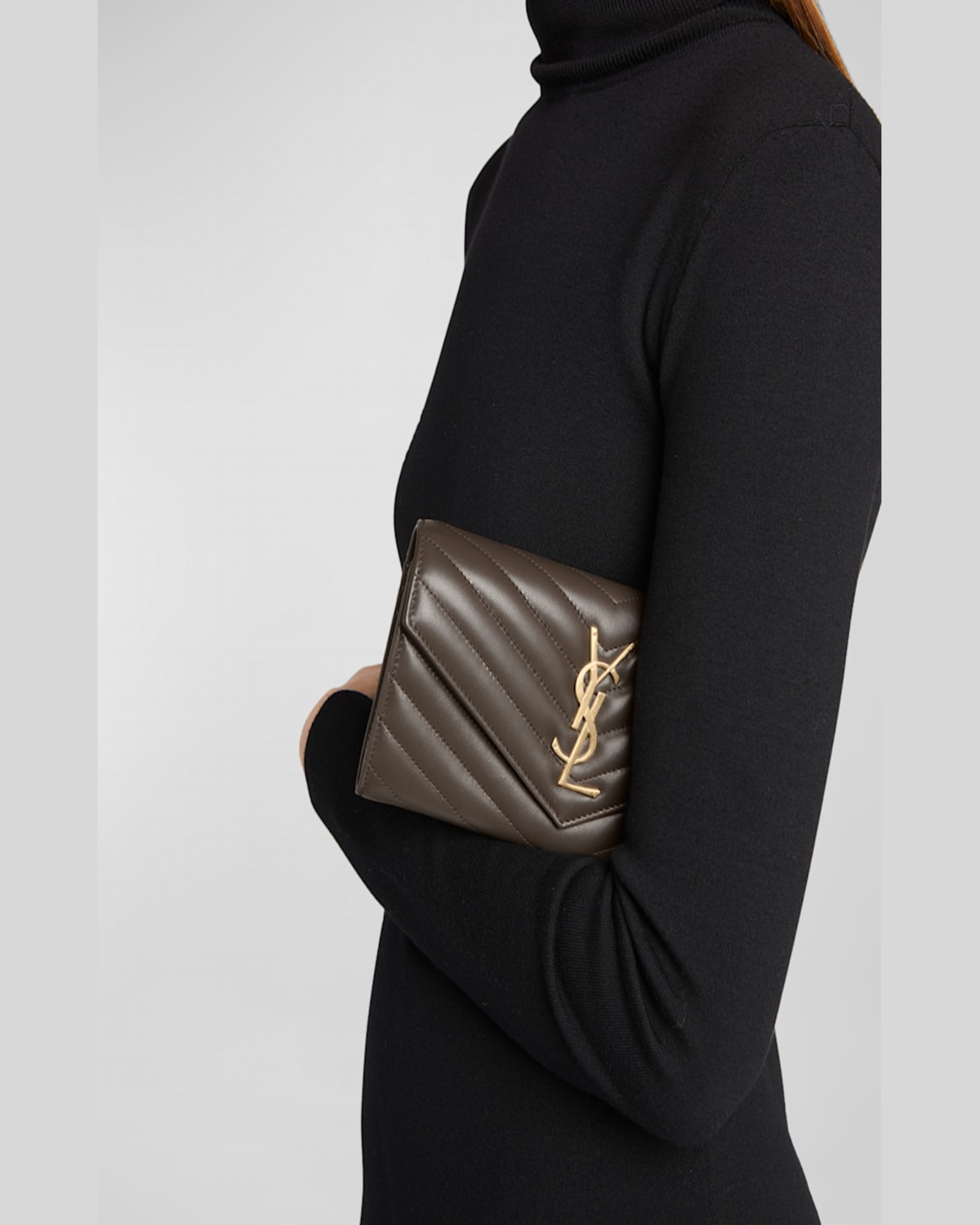 Saint Laurent Ysl Monogram Large Envelope Flap Wallet In Smooth Leather