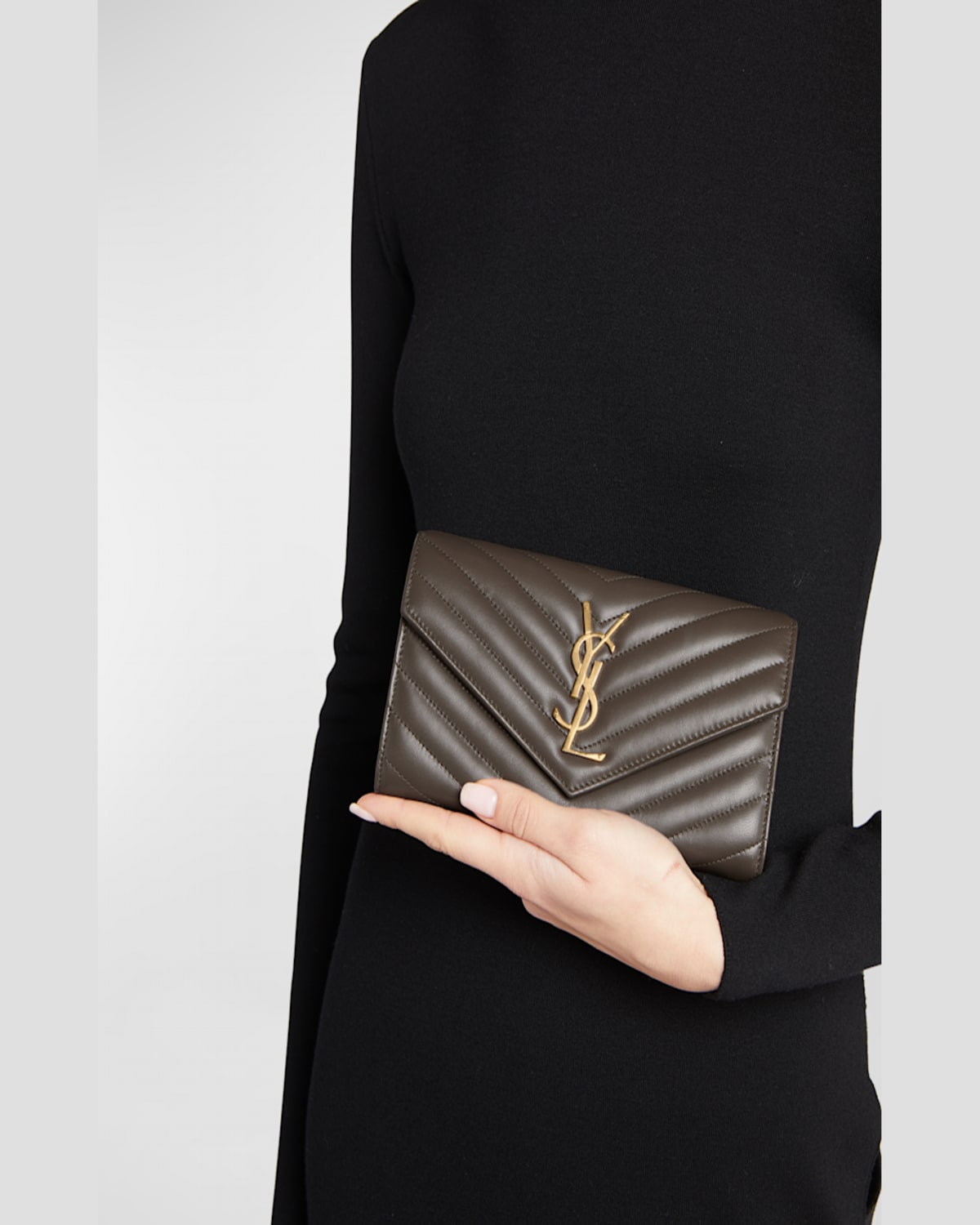 Saint Laurent Ysl Monogram Large Envelope Flap Wallet In Smooth Leather