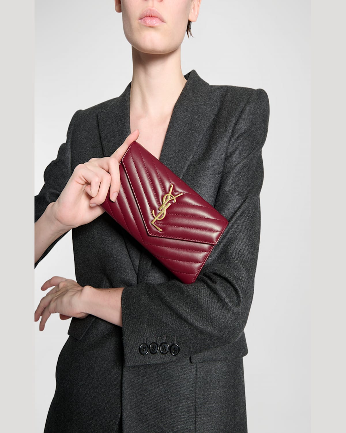 Saint Laurent Ysl Monogram Large Envelope Flap Wallet In Smooth Leather