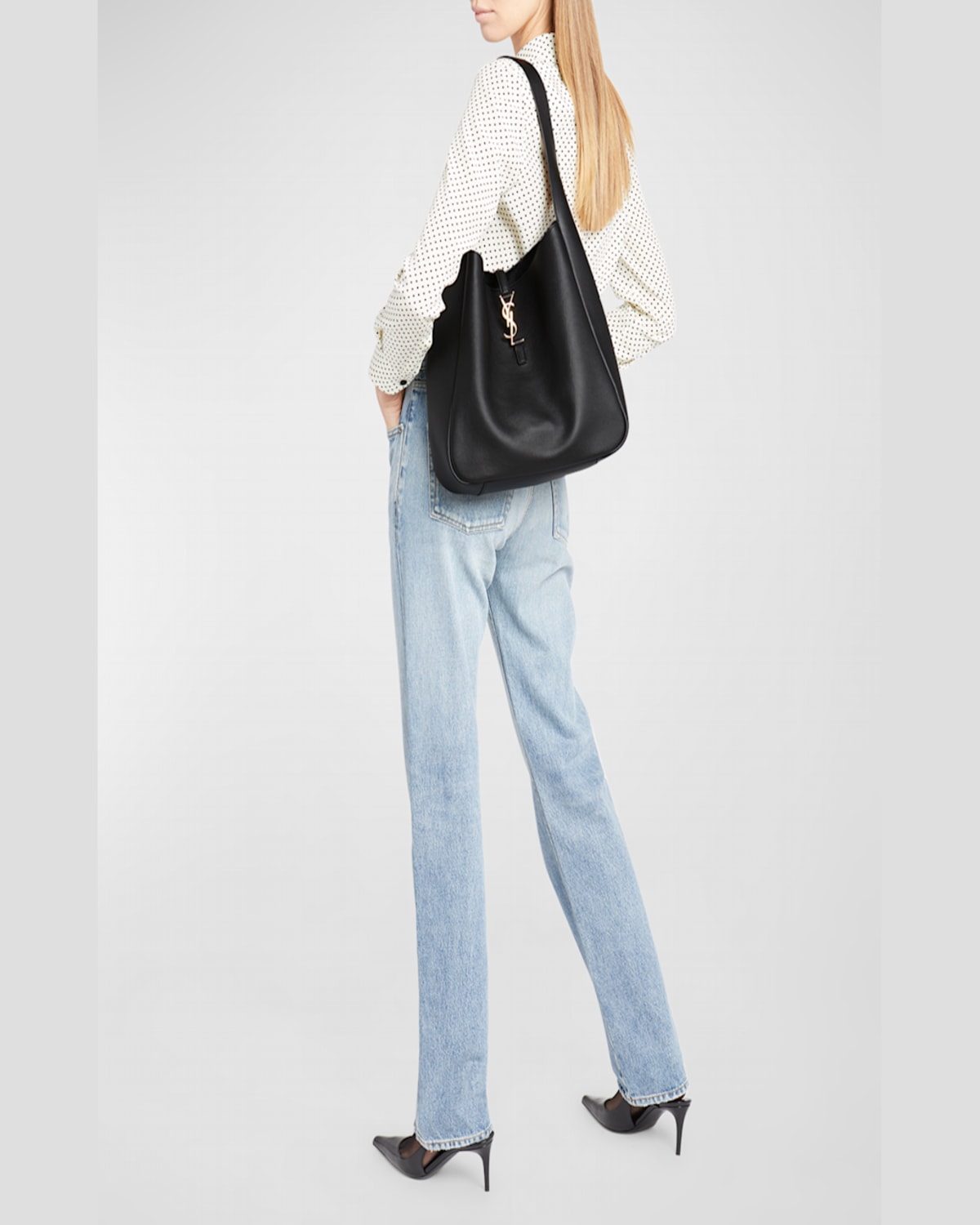 Saint Laurent Le 5a7 Large Ysl Shoulder Hobo Bag In Smooth Leather In Fox