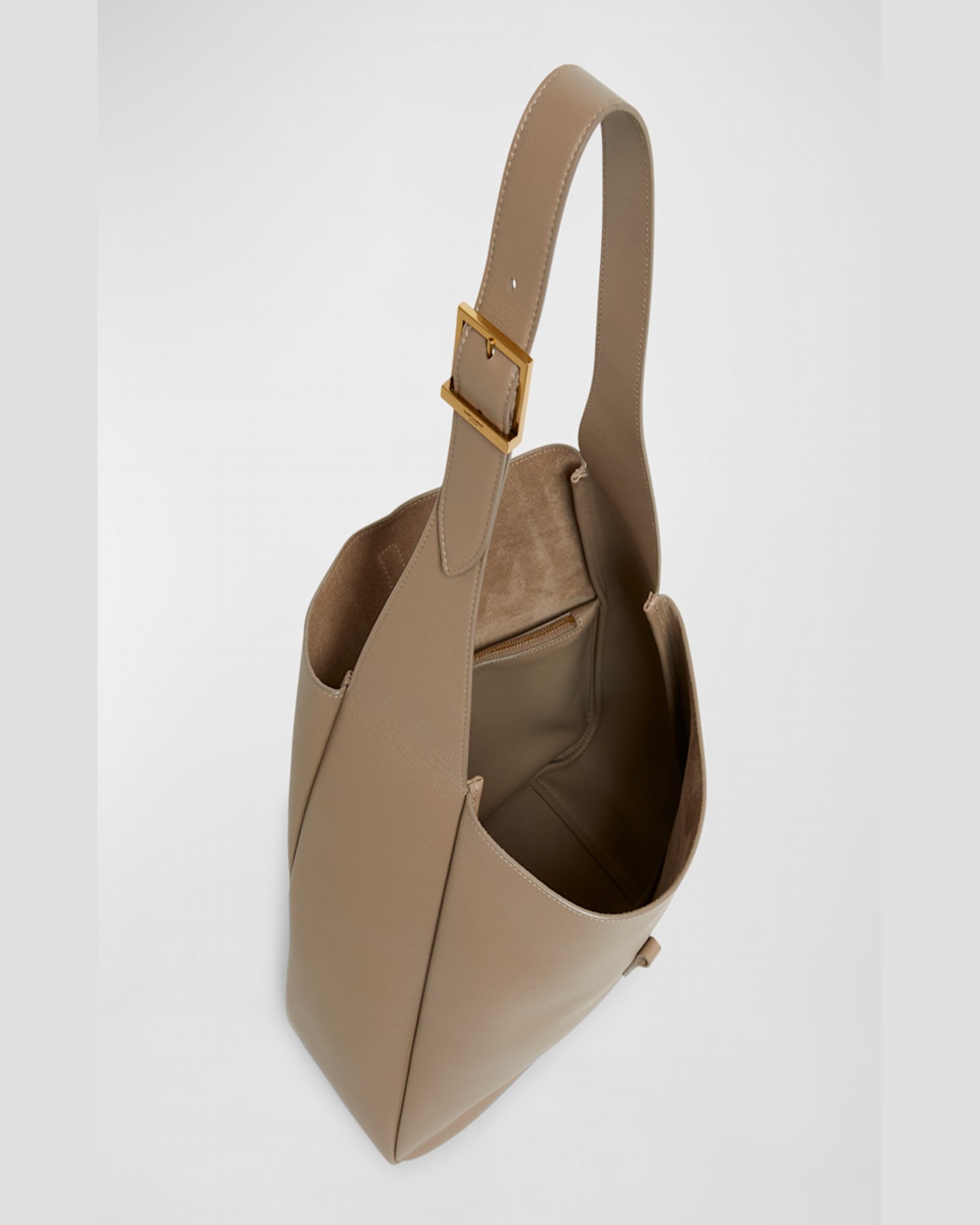 Saint Laurent Le 5a7 Large Ysl Shoulder Hobo Bag In Smooth Leather In Dusty Grey
