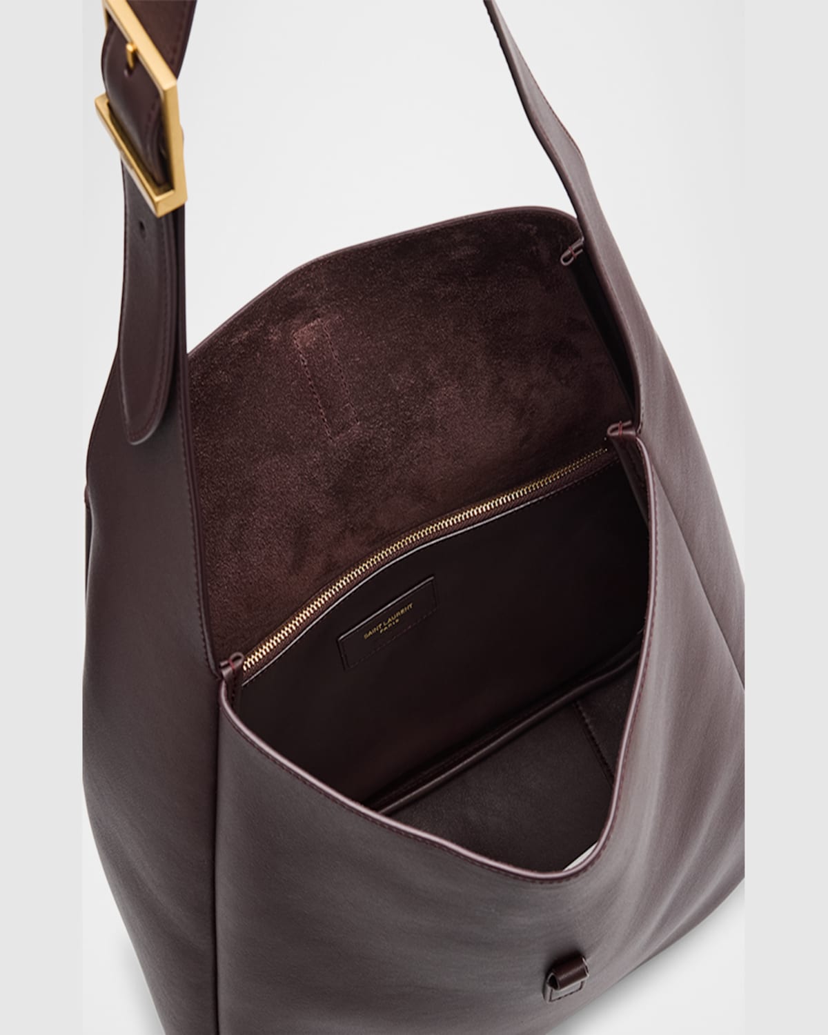 Saint Laurent Le 5a7 Large Ysl Shoulder Hobo Bag In Smooth Leather In  Dark Currant