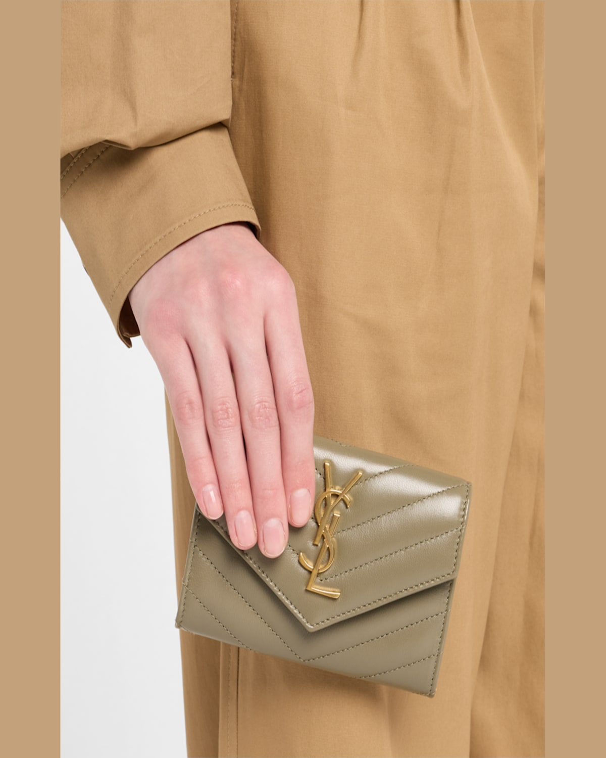 Shop Saint Laurent Ysl Monogram Small Flap Wallet In Smooth Leather In 3798 Strong Moss