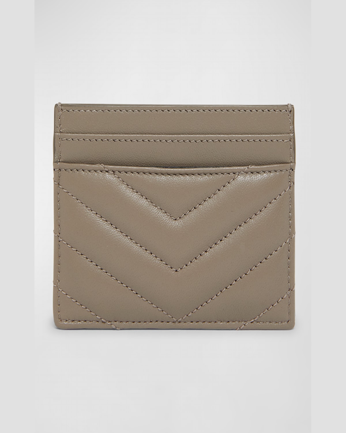 Saint Laurent Ysl Monogram Card Case In Quilted Smooth Leather In Greyish Brown