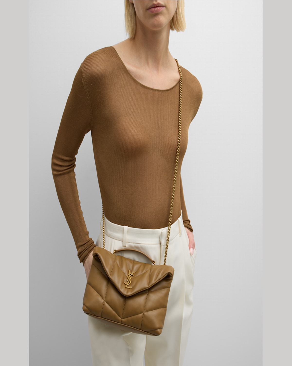 Saint Laurent Lou Puffer Toy Ysl Shoulder Bag In Quilted Leather In Dark Cork