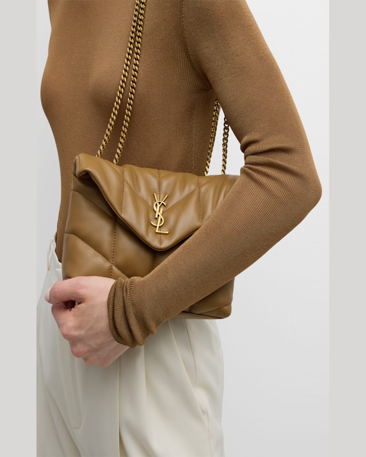 Saint Laurent Lou Puffer Toy Ysl Shoulder Bag In Quilted Leather In Dark Cork