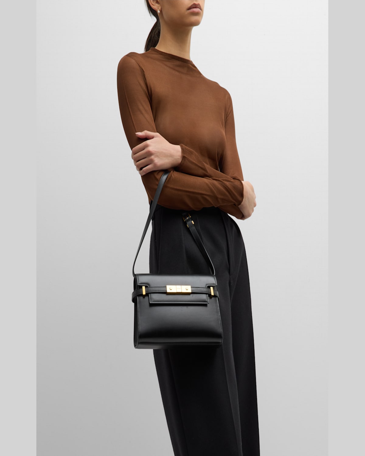 Saint Laurent Manhattan Small Shoulder Bag In Smooth Leather In Rouge Cabernet