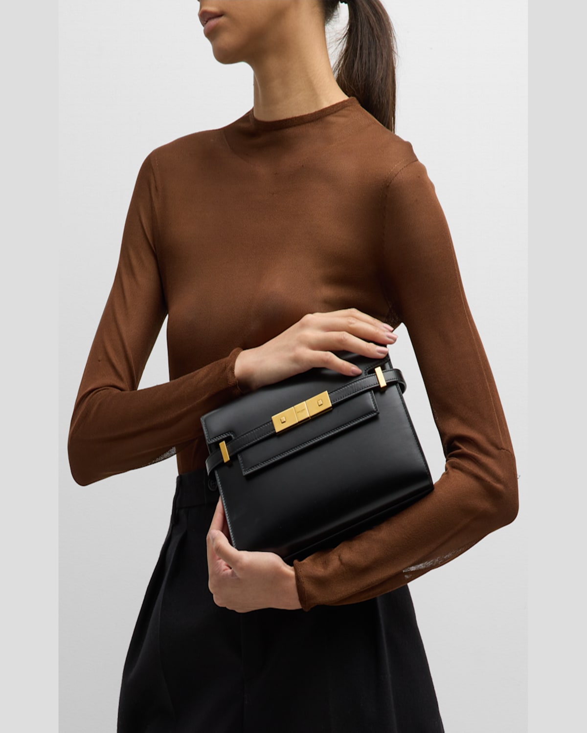 Saint Laurent Manhattan Small Shoulder Bag In Smooth Leather In Rouge Cabernet