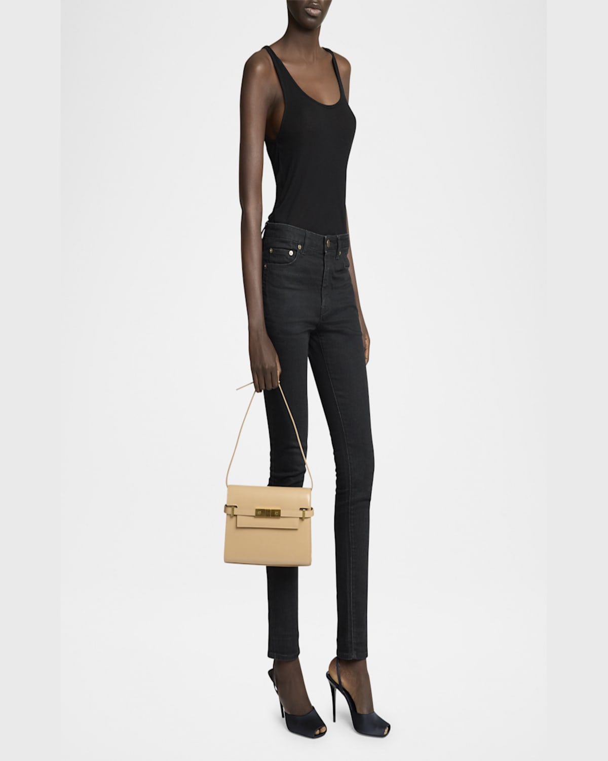 Saint Laurent Manhattan Small Shoulder Bag In Smooth Leather In Dark Toffee