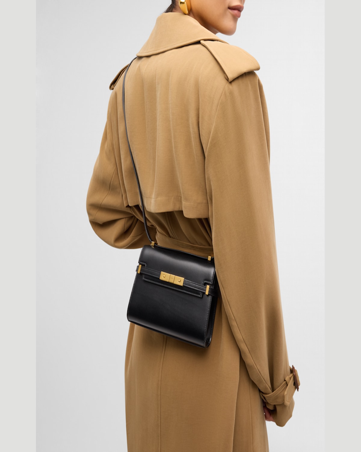 Saint Laurent Manhattan Mini Calfskin Crossbody Bag In Nero
