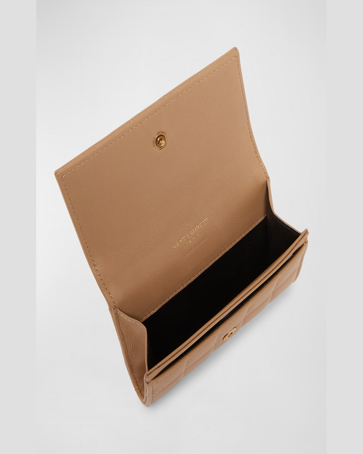 Saint Laurent Cassandra Ysl Card Holder In Quilted Leather In Dark Toffee