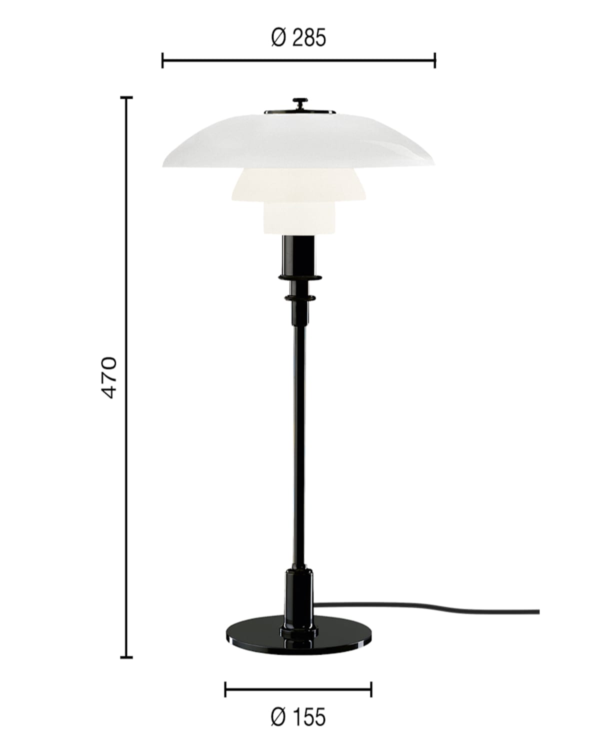 Louis Poulsen Ph 3/2 Table Lamp - 19" In Black Metalized