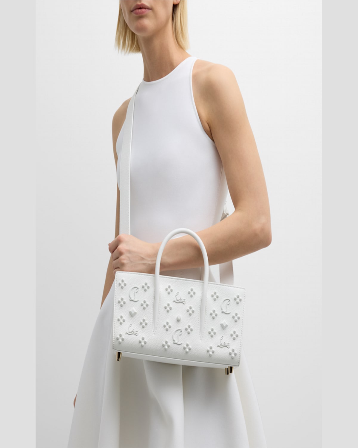 Christian Louboutin Paloma Baguette In Leather With Loubinthesky Spikes In Vintage Rose