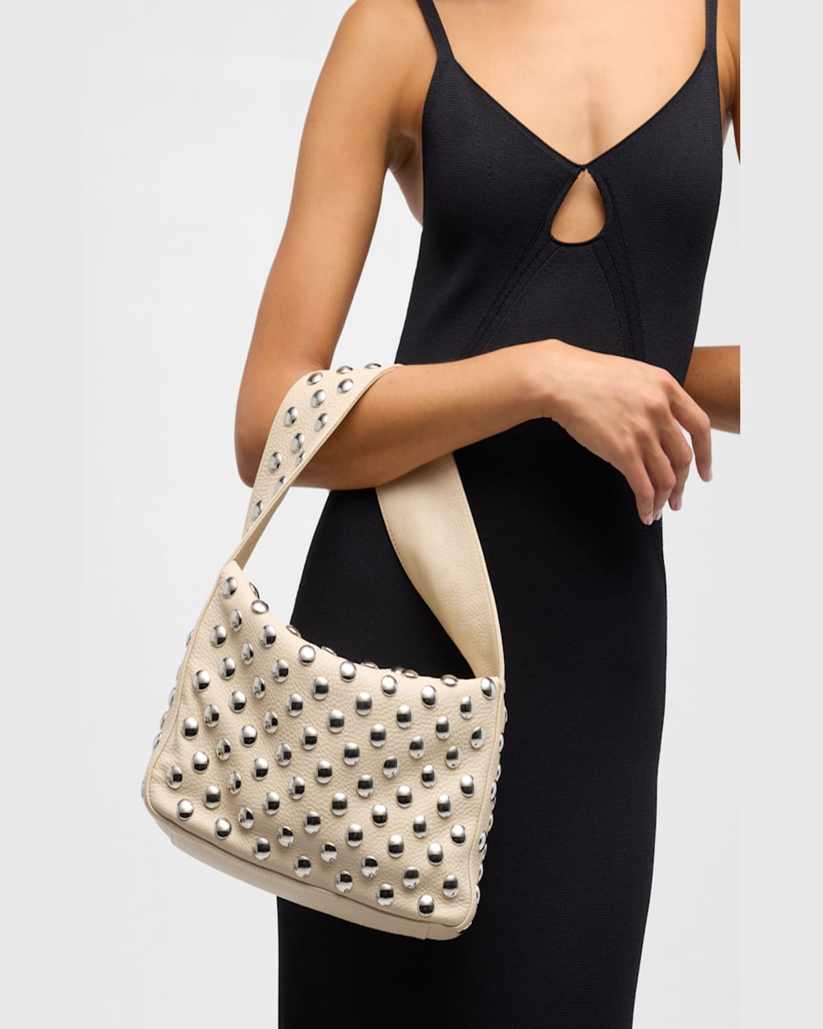 Khaite Elena Studded Leather Shoulder Bag In Dark Ivory