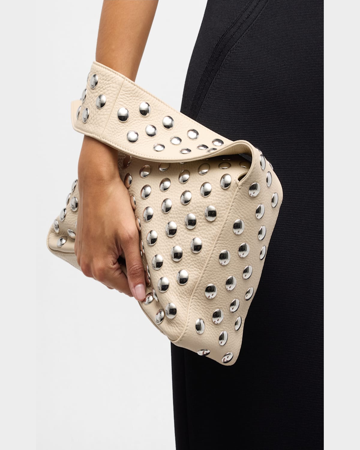 Khaite Elena Studded Leather Shoulder Bag In Dark Ivory