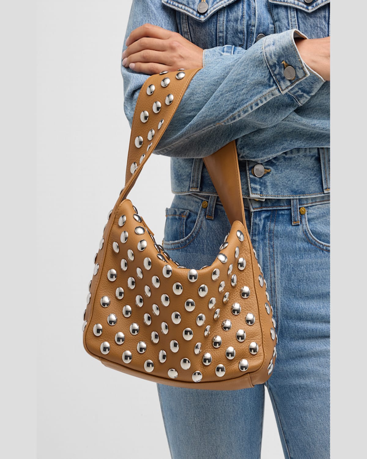 Khaite Elena Studded Leather Shoulder Bag In Dark Ivory