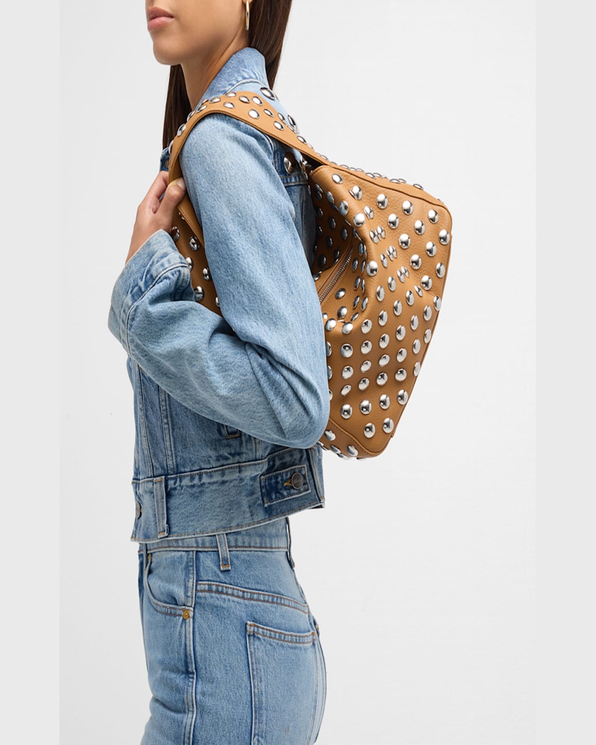 Khaite Elena Studded Leather Shoulder Bag In Dark Ivory