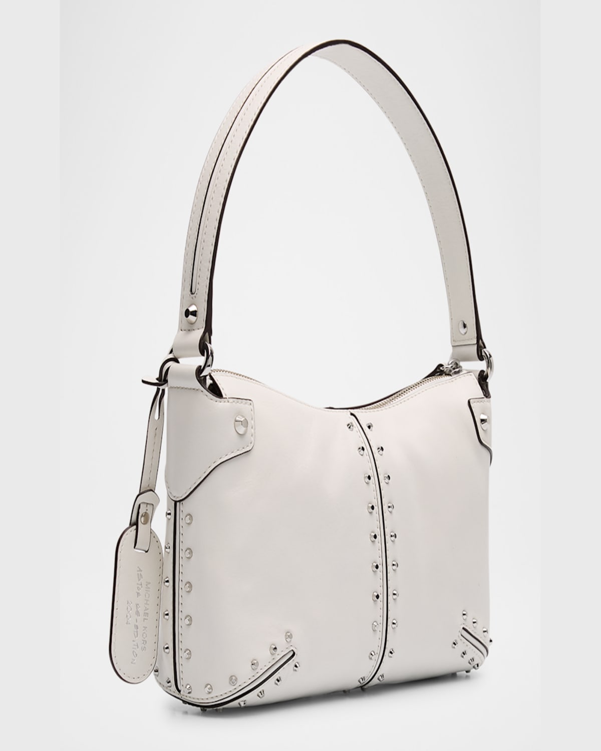 Michael Michael Kors Large Studded Leather Pouchette Shoulder Bag In Optic Whit