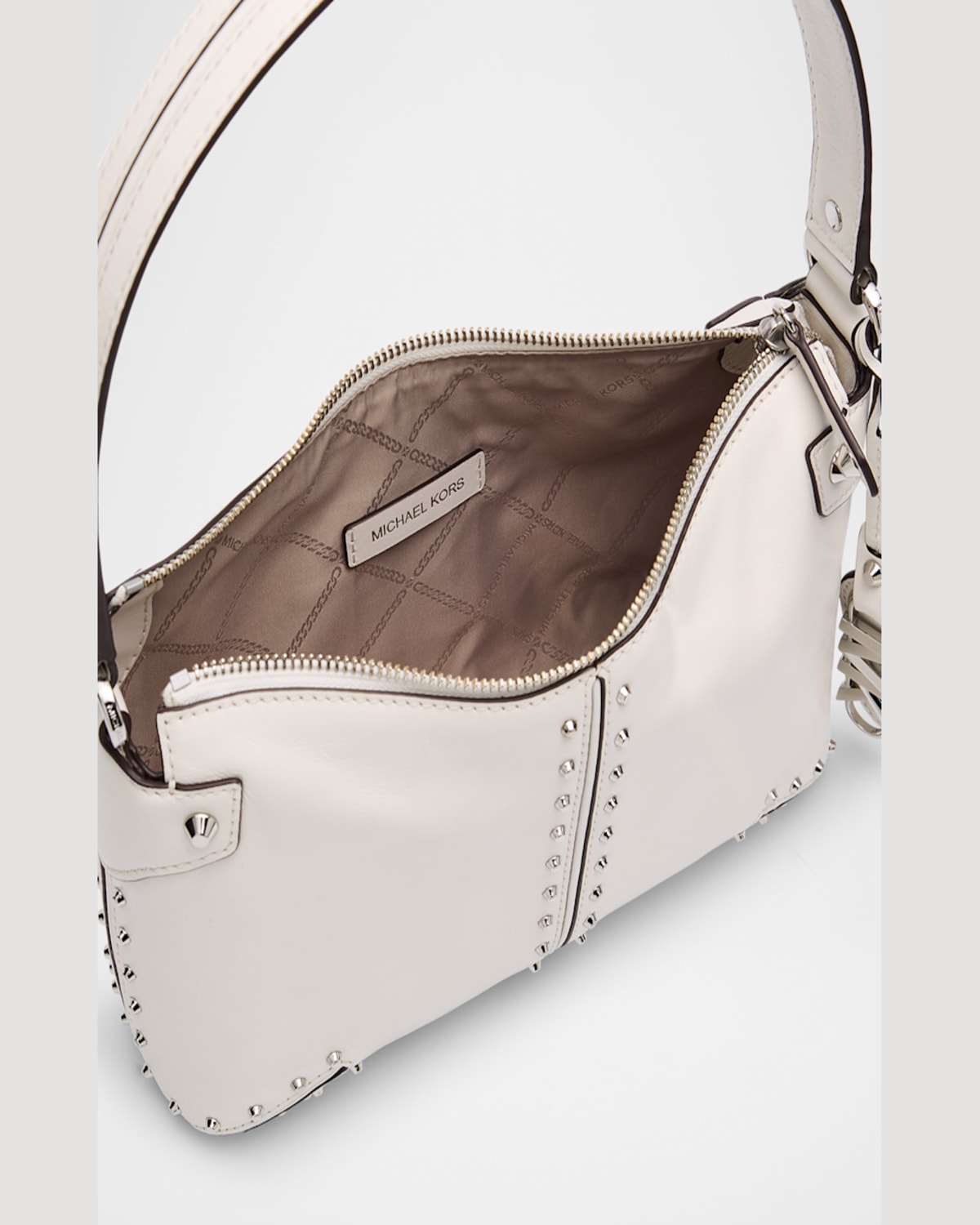 Michael Michael Kors Large Studded Leather Pouchette Shoulder Bag In Optic Whit