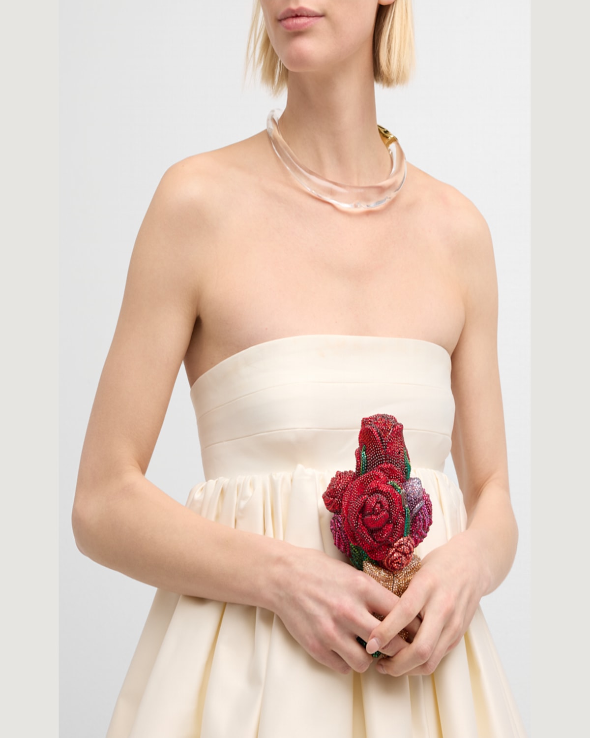 Judith Leiber Corsage Roses Clutch Bag With Chain Strap In Silver Siam Multi