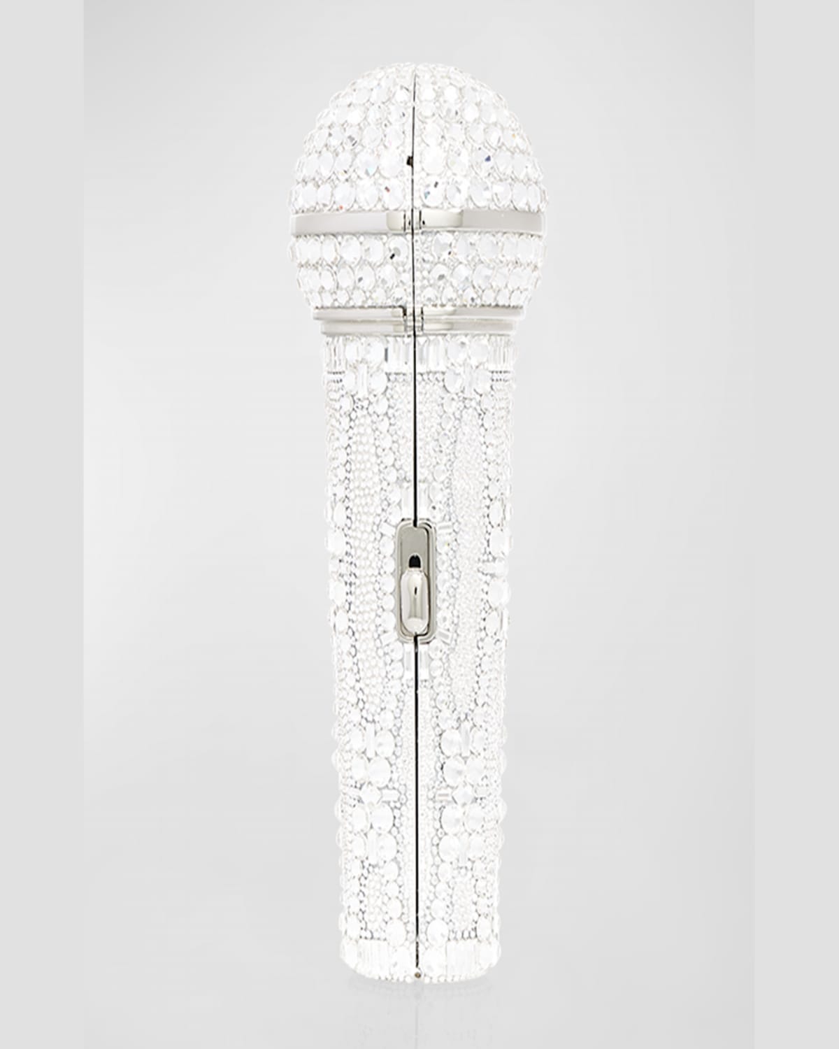 Judith Leiber Microphone Crystal Clutch Bag With Chain Strap In Silver Rhine