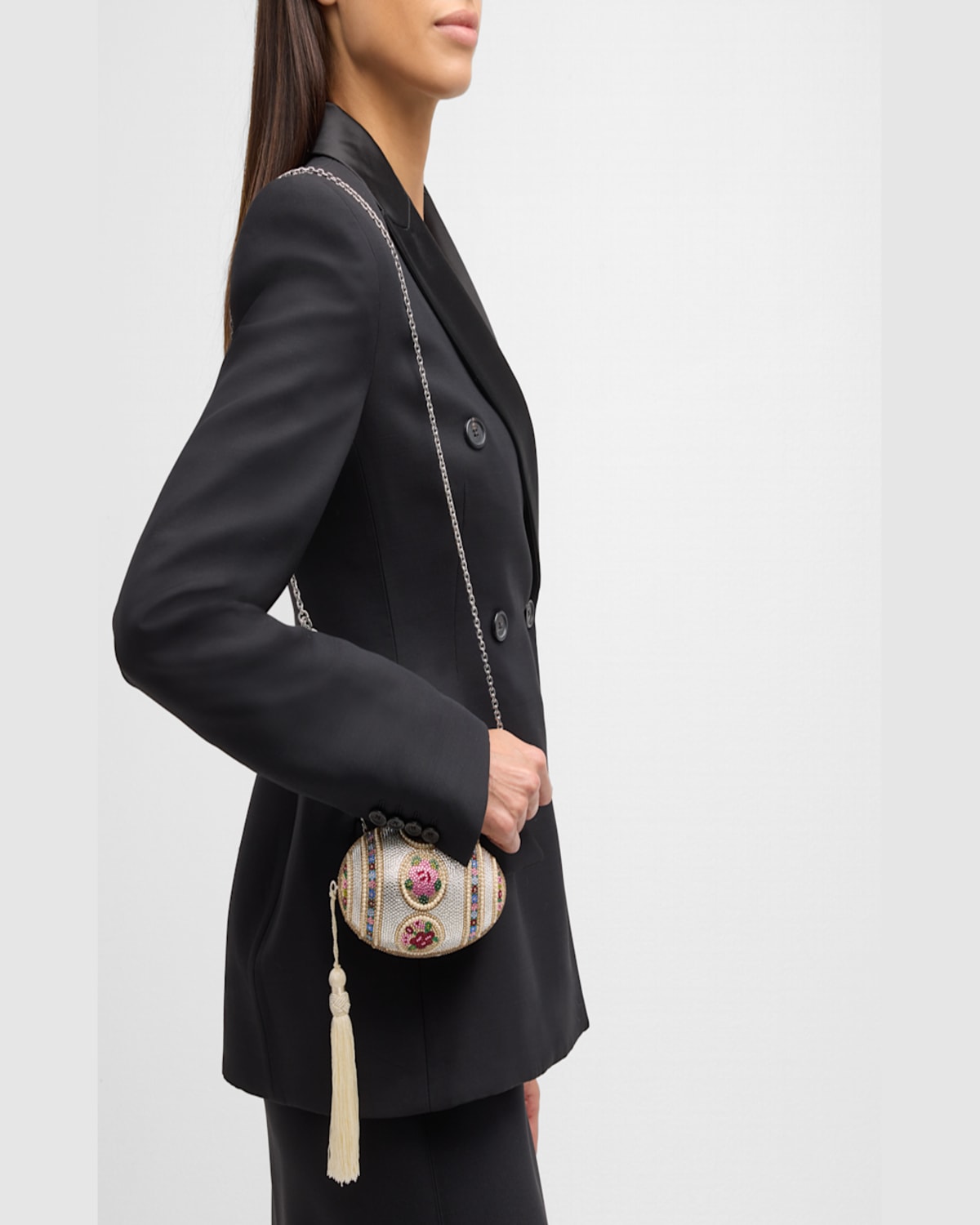 Judith Leiber Mosaic Crystal Egg Clutch Bag In Silver Rhine Multi