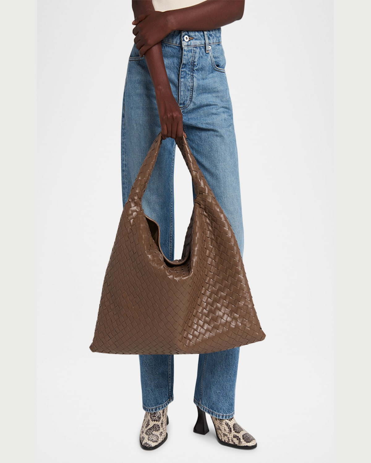 Shop Bottega Veneta Large Hop Shoulder Bag In Pinecone
