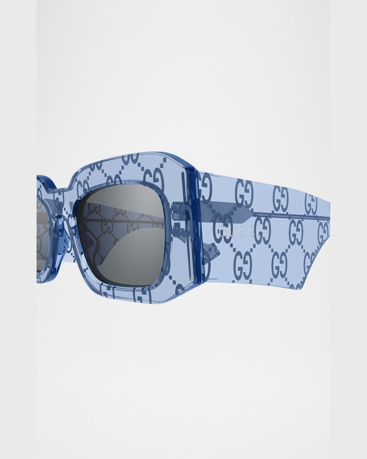 Gucci Men's Gg1426sm Acetate Rectangle Sunglasses In Shiny Bilayer Crystaltransparent Azur