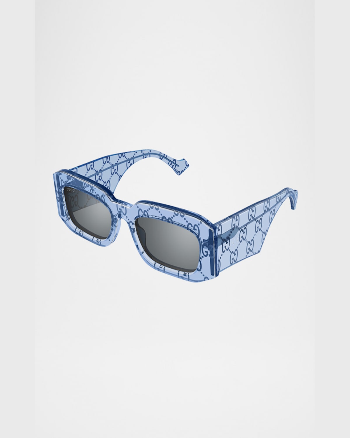 Gucci Men's Gg1426sm Acetate Rectangle Sunglasses In Shiny Bilayer Crystaltransparent Azur