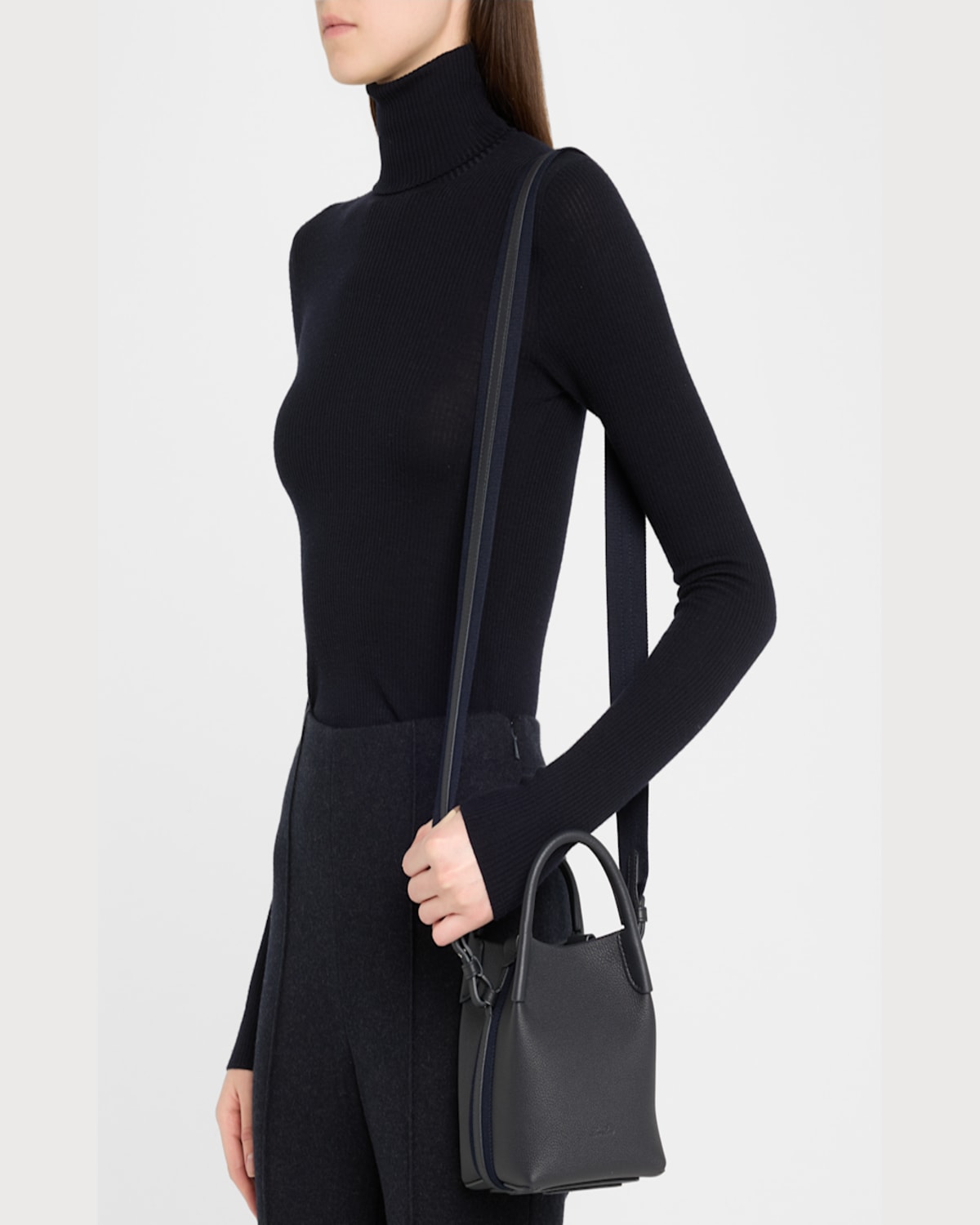 Loro Piana Bale Micro Grain Leather Crossbody Bag In Blue Navy