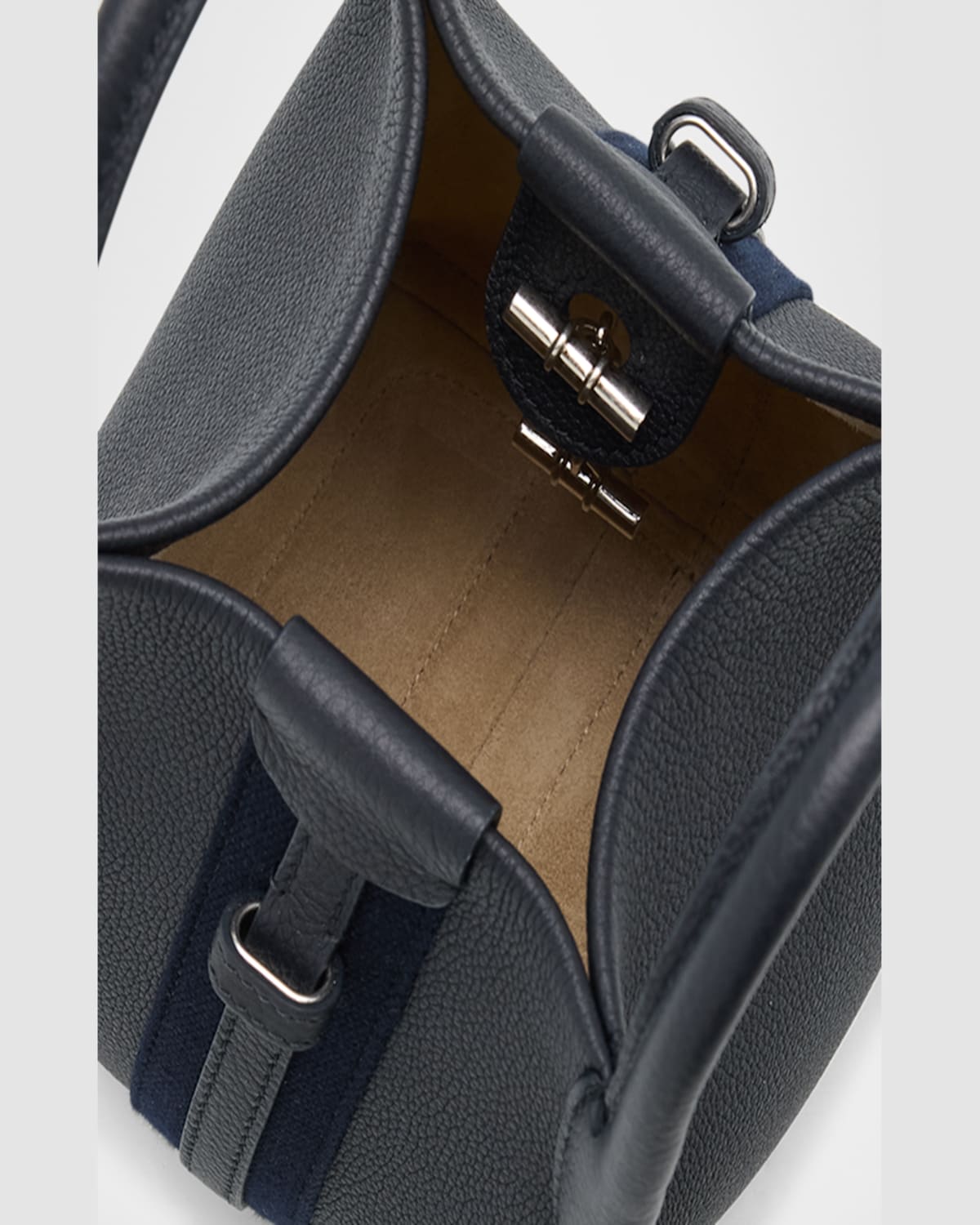 Loro Piana Bale Micro Grain Leather Crossbody Bag In Blue Navy