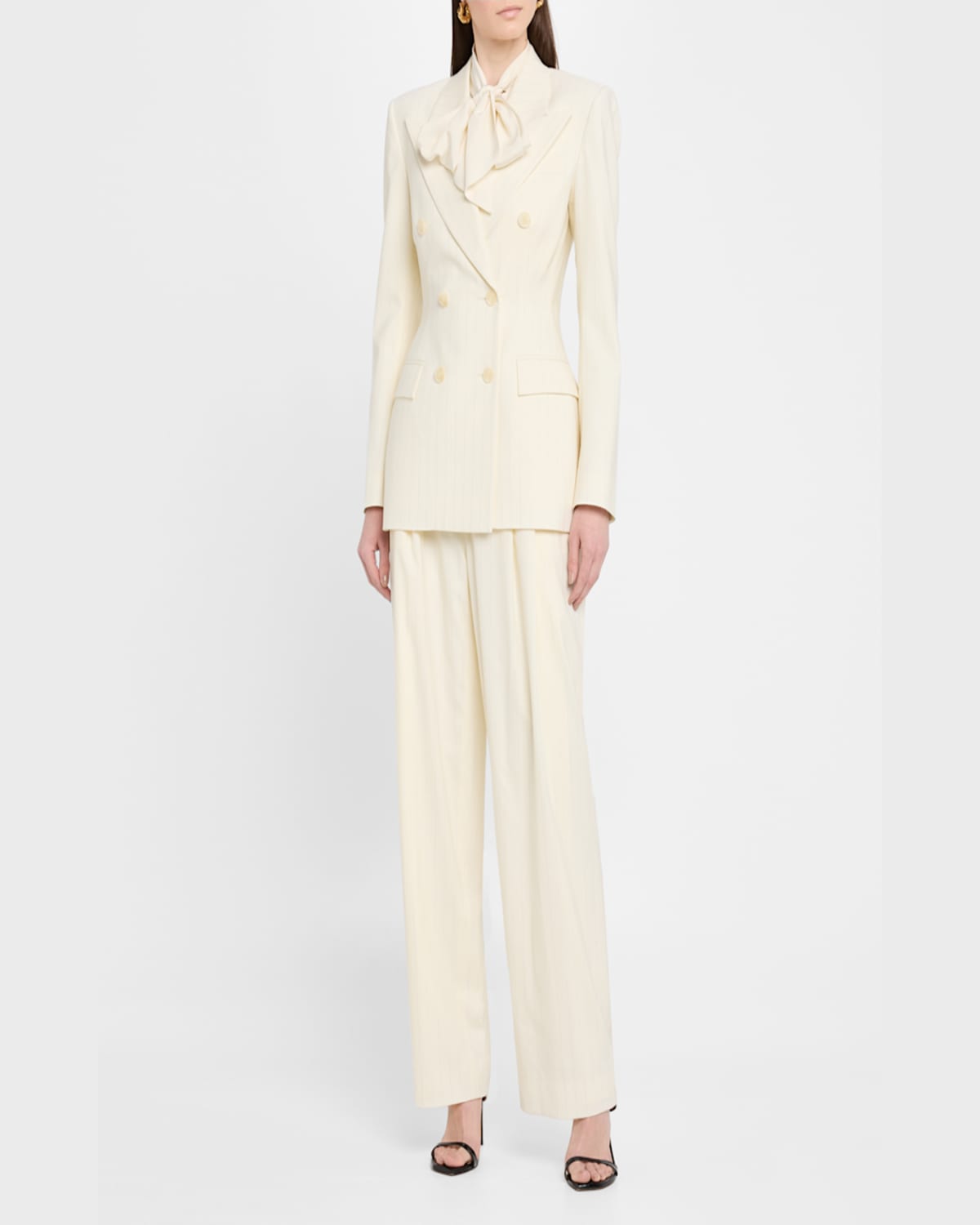 Salon 1884 Milles Double-breasted Blazer Jackets In Perla Lurex Stripe