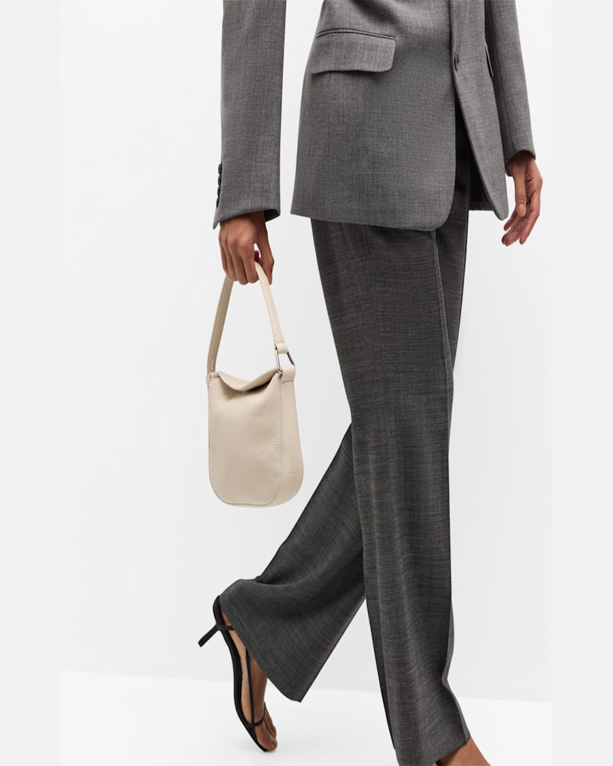 Akris Anna Mini Leather Hobo Bag In Alabaster