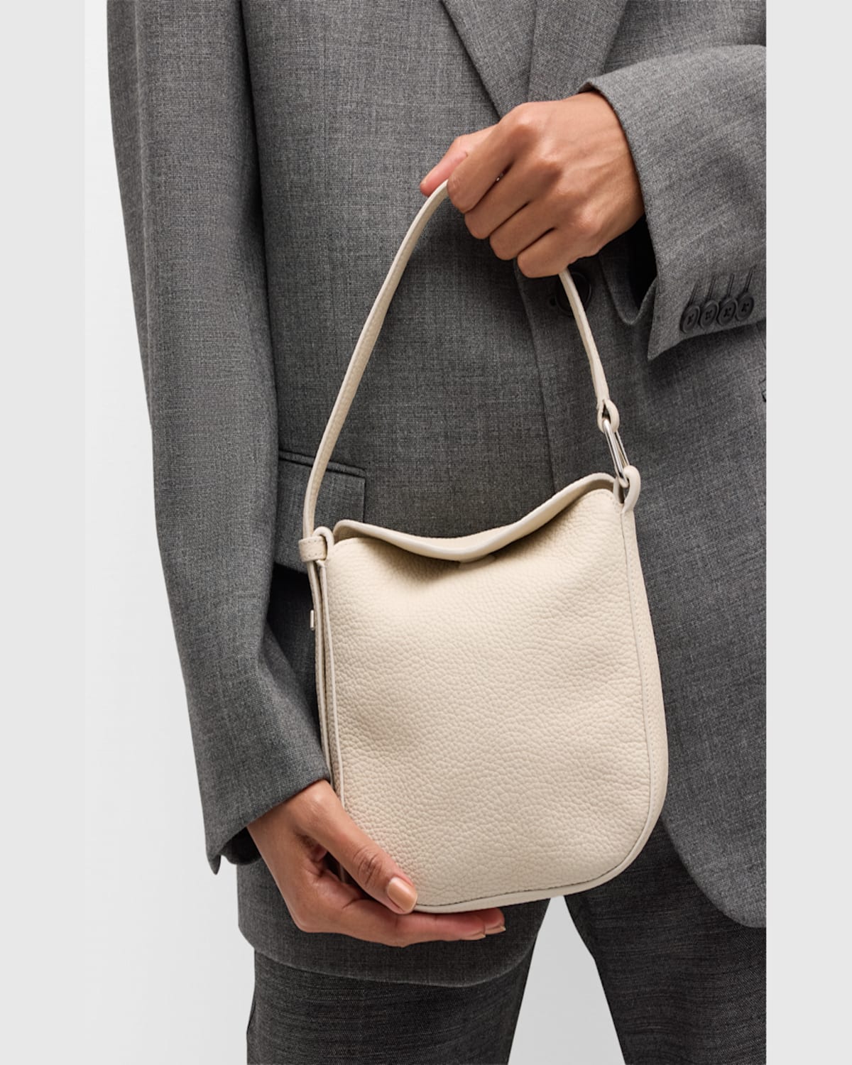 Akris Anna Mini Leather Hobo Bag In Alabaster