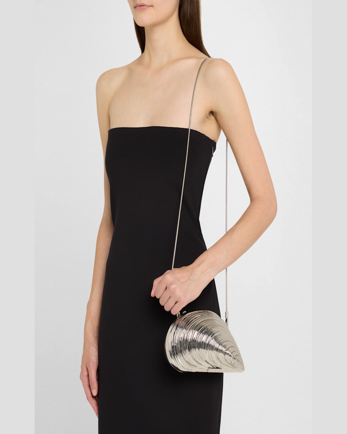 Simkhai Bridget Metal Oyster Shell Clutch Bag In Silver