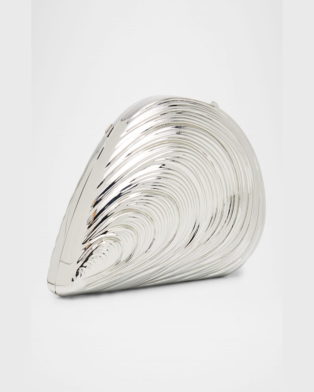 Simkhai Bridget Metal Oyster Shell Clutch Bag In Silver
