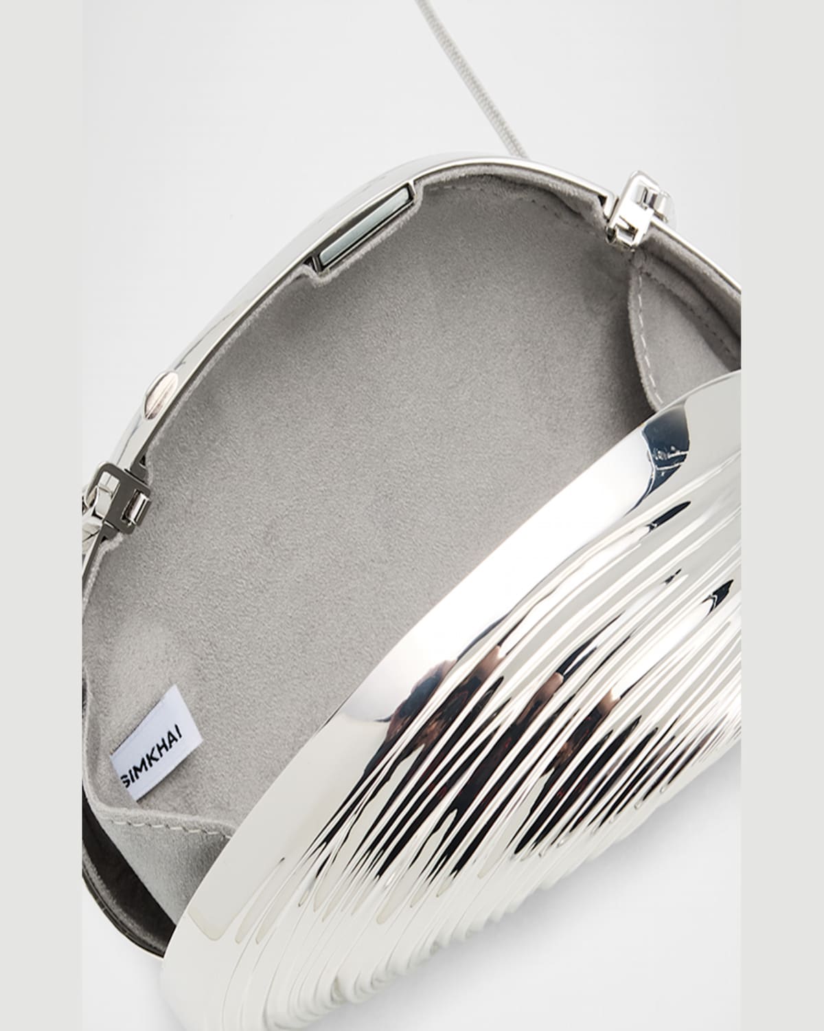 Simkhai Bridget Metal Oyster Shell Clutch Bag In Silver