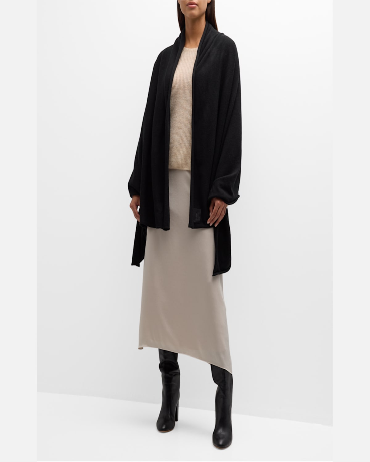 Vince Boiled Cashmere Knit Blanket Wrap In Blk