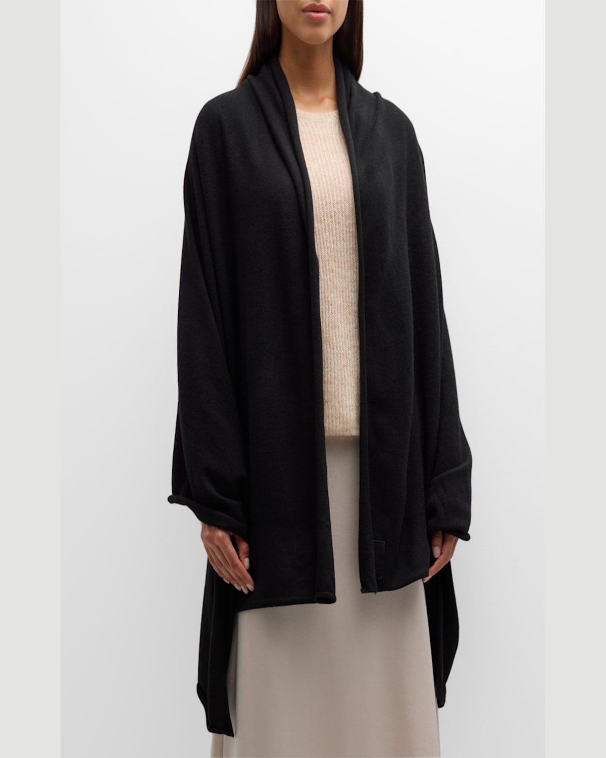 Vince Boiled Cashmere Knit Blanket Wrap In Blk
