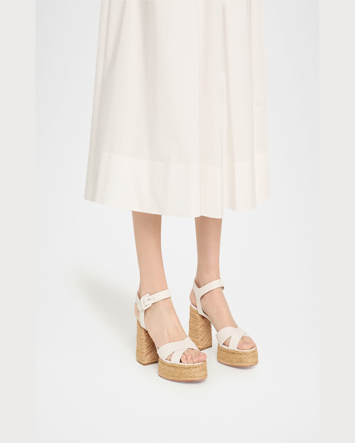 Christian Louboutin Calakala Leather Crisscross Red Sole Espadrille Sandals In Bianco