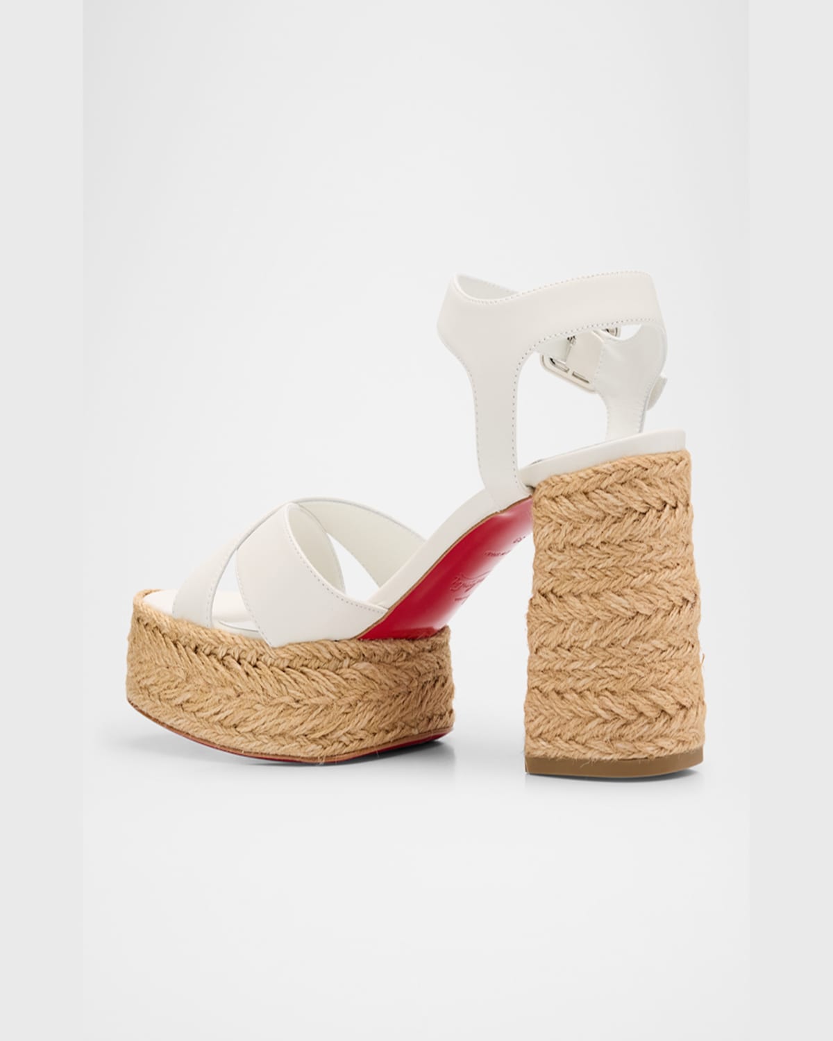 Christian Louboutin Calakala Leather Crisscross Red Sole Espadrille Sandals In Bianco
