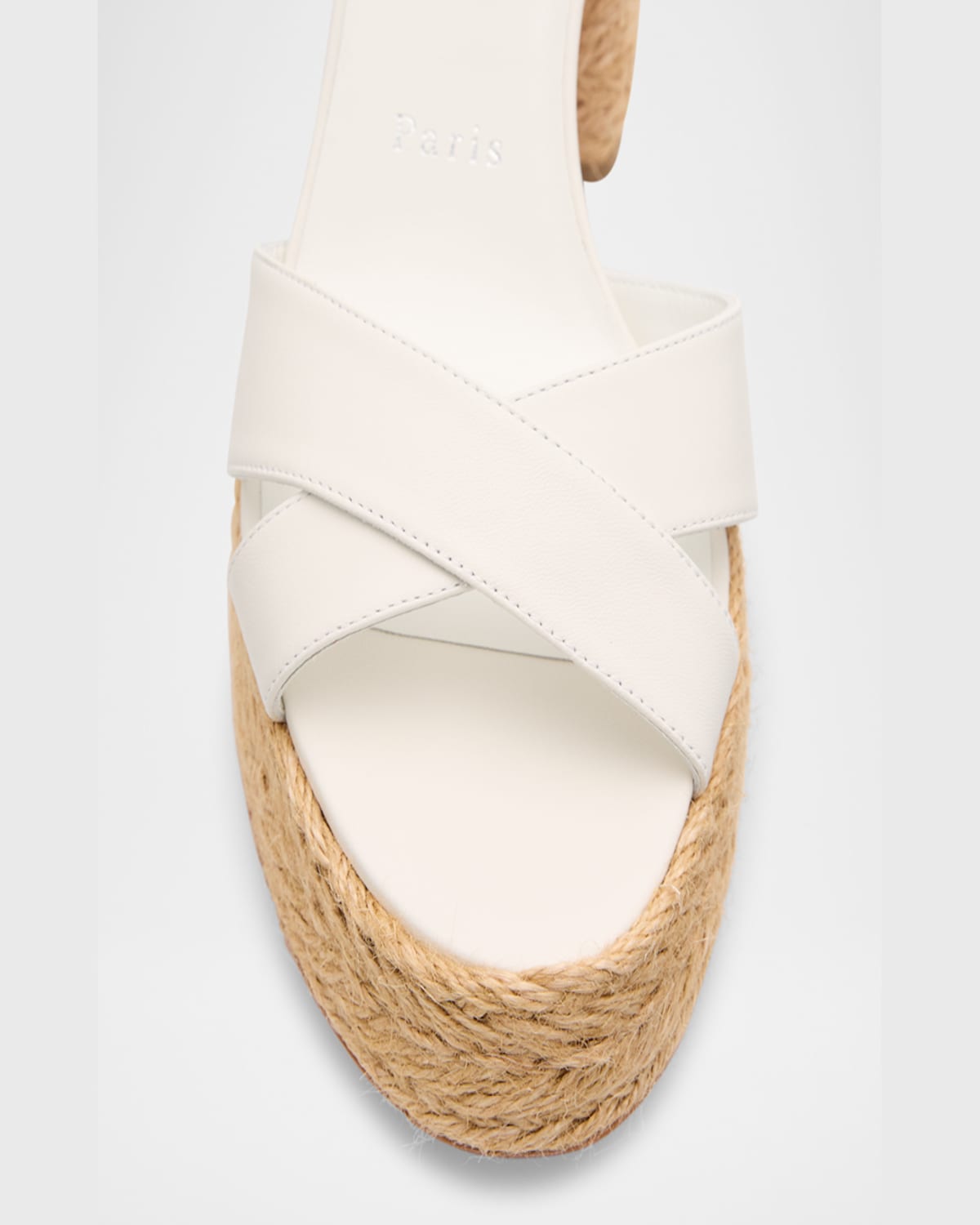 Christian Louboutin Calakala Leather Crisscross Red Sole Espadrille Sandals In Bianco