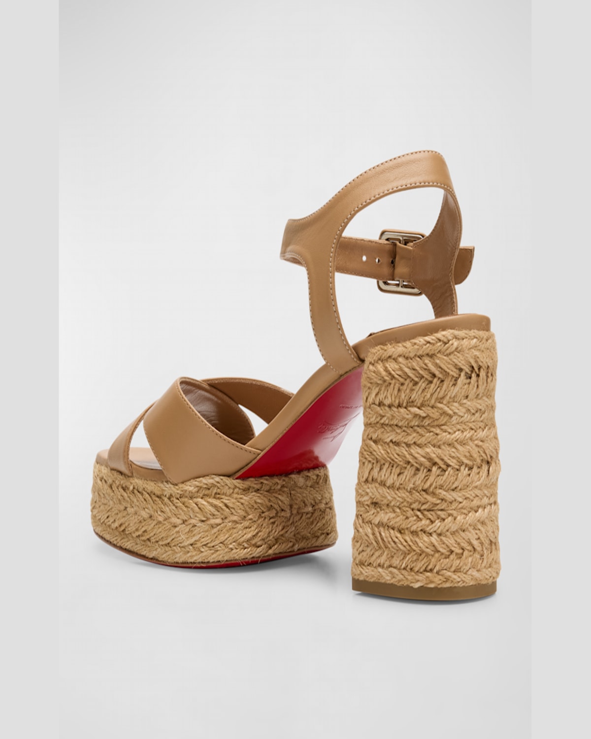 Christian Louboutin Calakala Leather Crisscross Red Sole Espadrille Sandals In Bianco